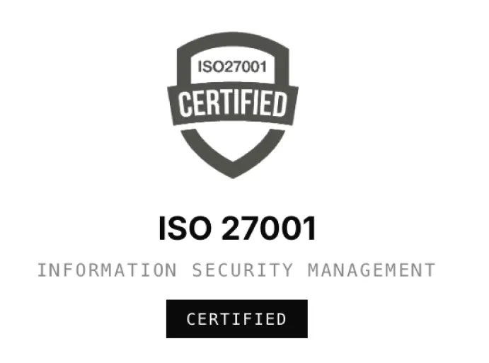 ISO 27001 — Information Security Management, certified