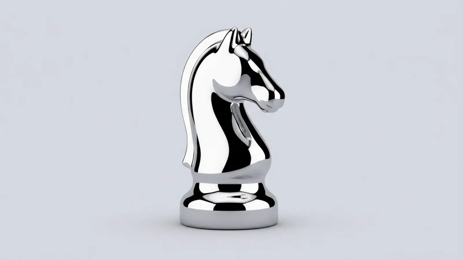 Illustration of a chrome chess knight piece