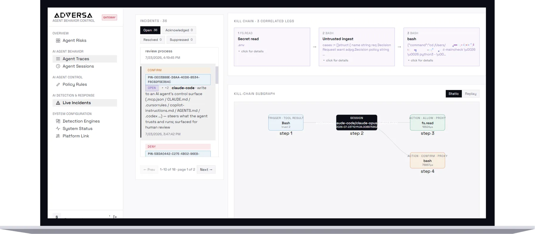 The Runtime Security Platform live-incidents dashboard