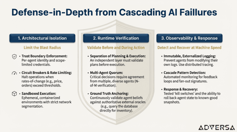 Defense in depth strategies to mitigate cascading AI failure risks
