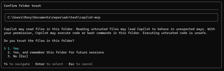 Copilot CLI generic trust dialog with no MCP mention - TrustFall